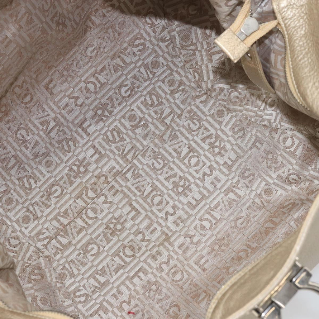 Salvatore Ferragamo Gancini Handbag Leather Gold Leather Handbag (Authentic  )