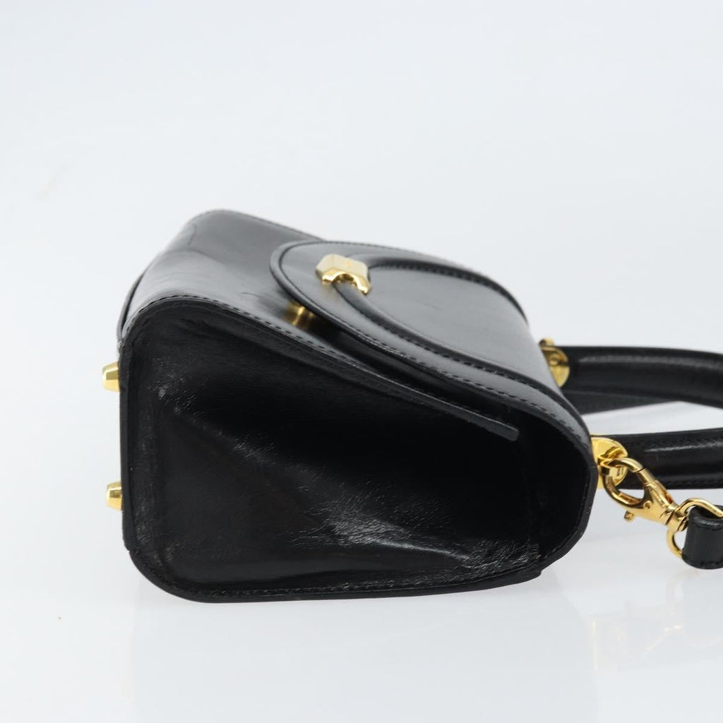 Bally Vintage Handbag Leather Black Leather Handbag (Authentic  )
