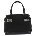 Salvatore Ferragamo Double Gancini Side Buckle Tote Canvas Black Canvas Handbag (Authentic  )