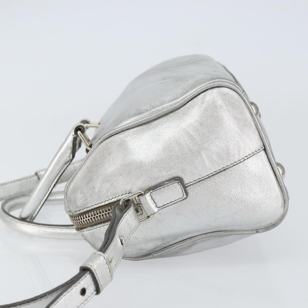 Saint Laurent Classic Duffle Bag Leather Silver Leather Handbag (Authentic  )