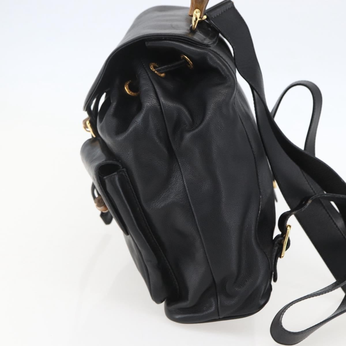 Gucci Vintage Bamboo Backpack Leather Black Leather Backpack Bag (Authentic  )