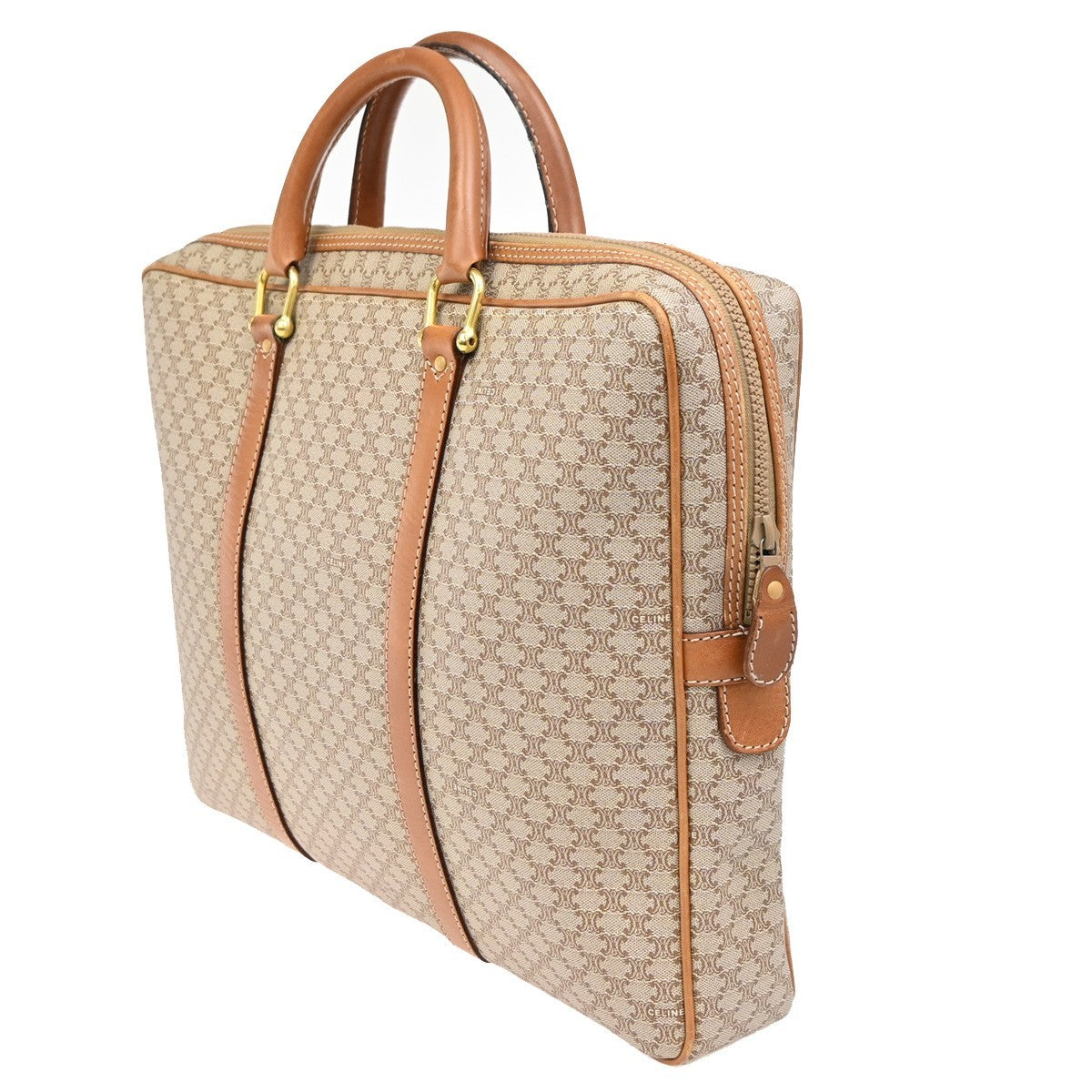 Celine Macadam Briefcase Canvas And Leather Brown Canvas Briefcase Bag (Authentic  )