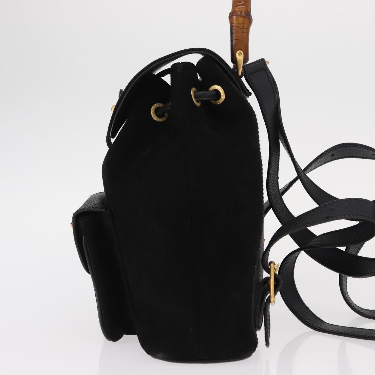 Gucci Vintage Bamboo Backpack Suede Black Suede Backpack Bag (Authentic  )