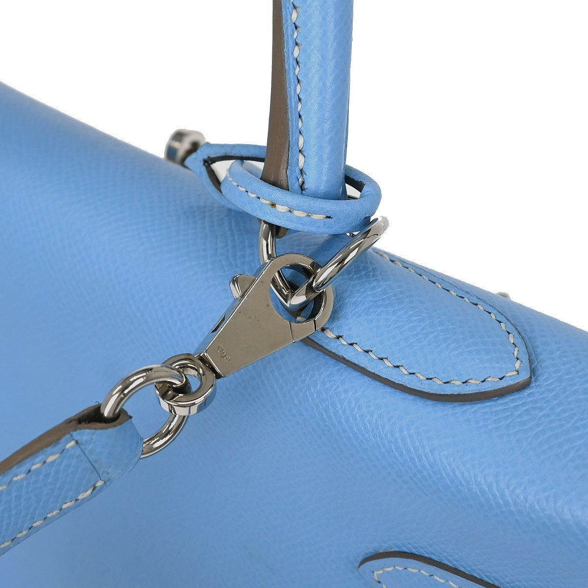 Hermes Kelly Handbag Blue Epsom With Palladium Hardware Blue Leather Handbag (Authentic  )