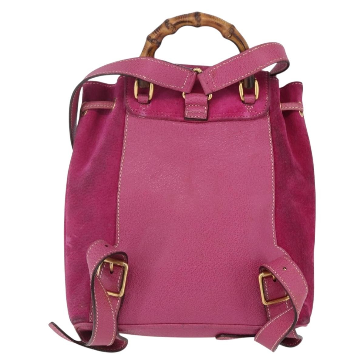 Gucci Vintage Bamboo Backpack Suede Pink Suede Backpack Bag (Authentic  )