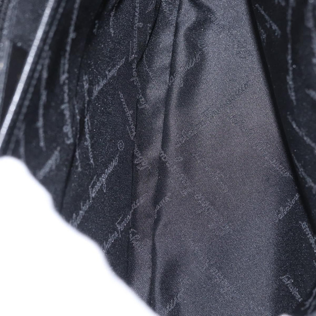 Salvatore Ferragamo Gancini Handbag Leather Black Leather Handbag (Authentic  )
