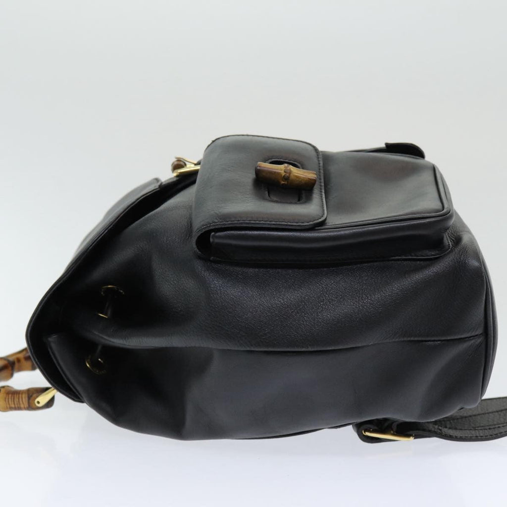 Gucci Vintage Bamboo Backpack Leather Black Leather Backpack Bag (Authentic  )