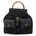Gucci Vintage Bamboo Backpack Suede And Leather Black Suede Backpack Bag (Authentic  )