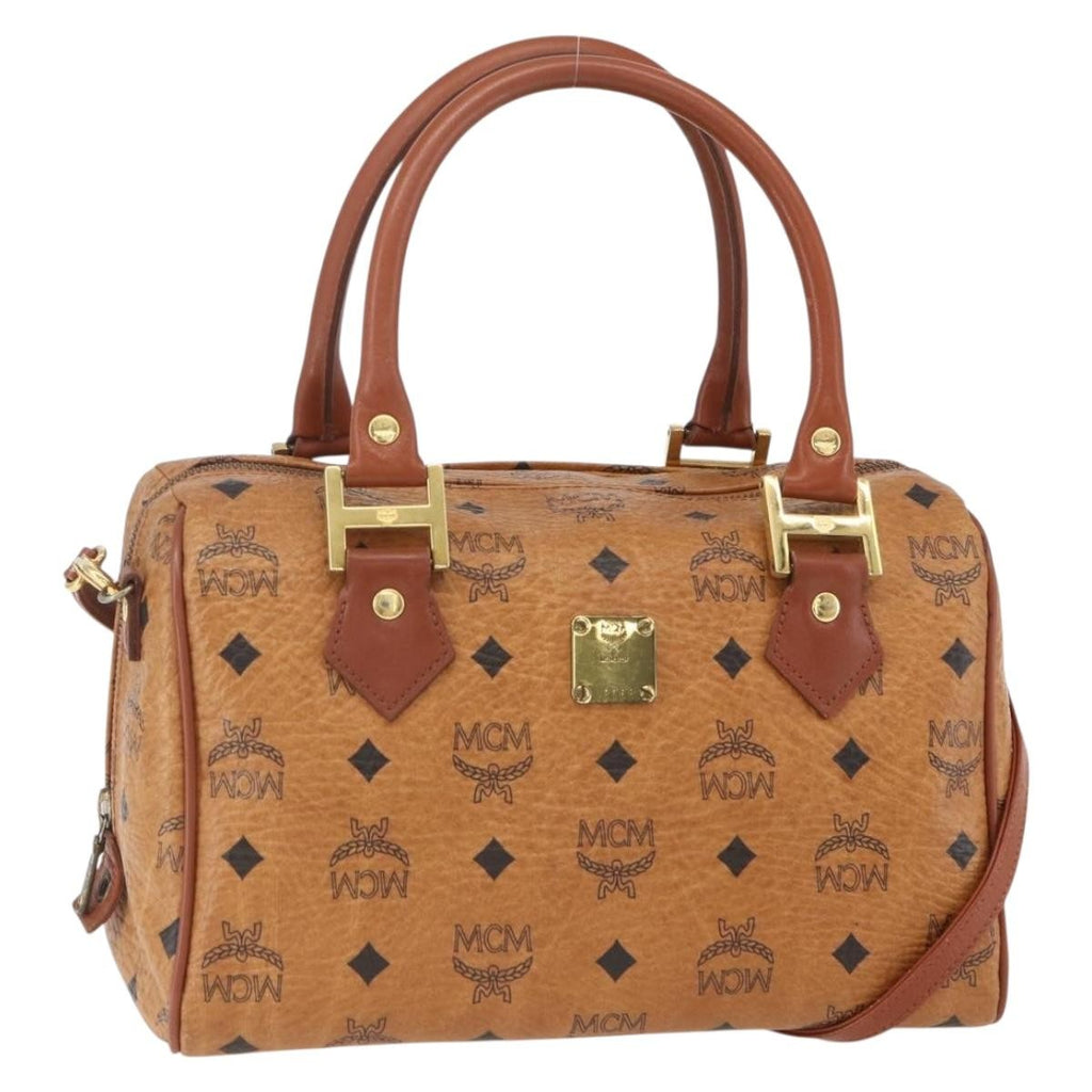 MCM Visetos Logogramme Handbag Canvas And Leather Brown Canvas Handbag (Authentic  )