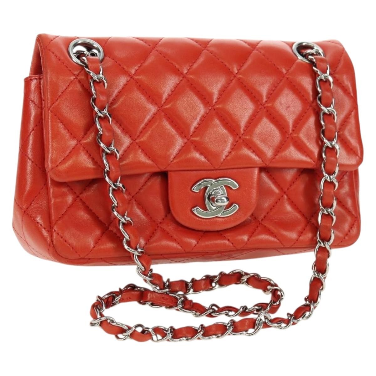 Chanel Flap Shoulder Bag Leather Red Leather Handbag ( )
