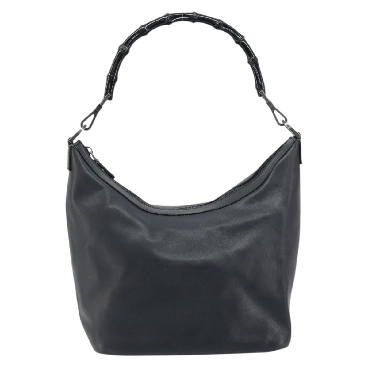 Gucci Vintage Bamboo Hobo Leather Black Leather Handbag (Authentic  )