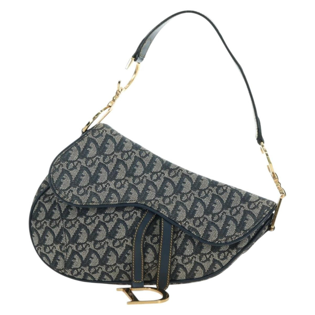 Christian Dior Saddle Handbag Oblique Canvas Navy Canvas Handbag ( )