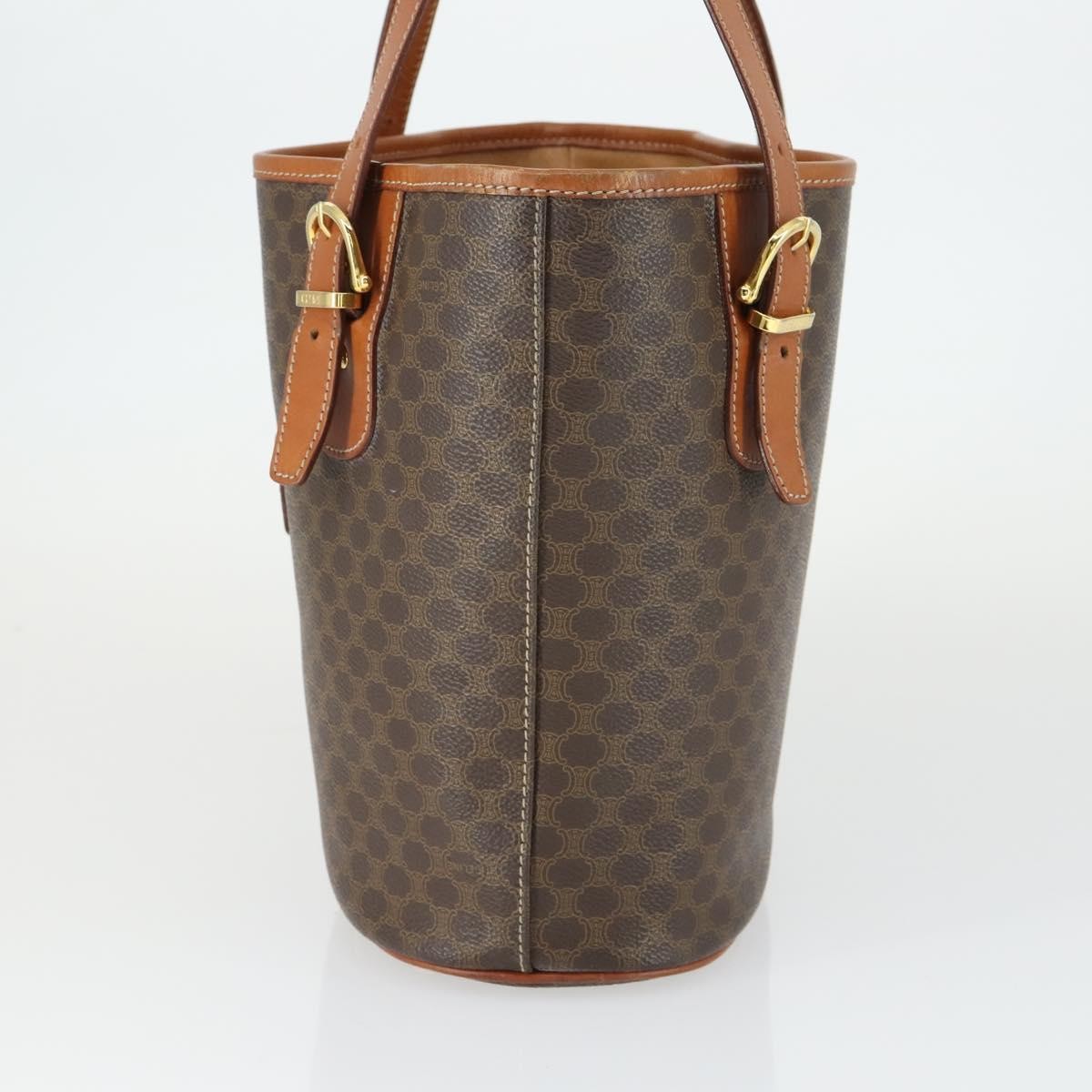 Celine Vintage Macadam Tote Bag Canvas And Leather Brown Canvas Handbag (Authentic  )