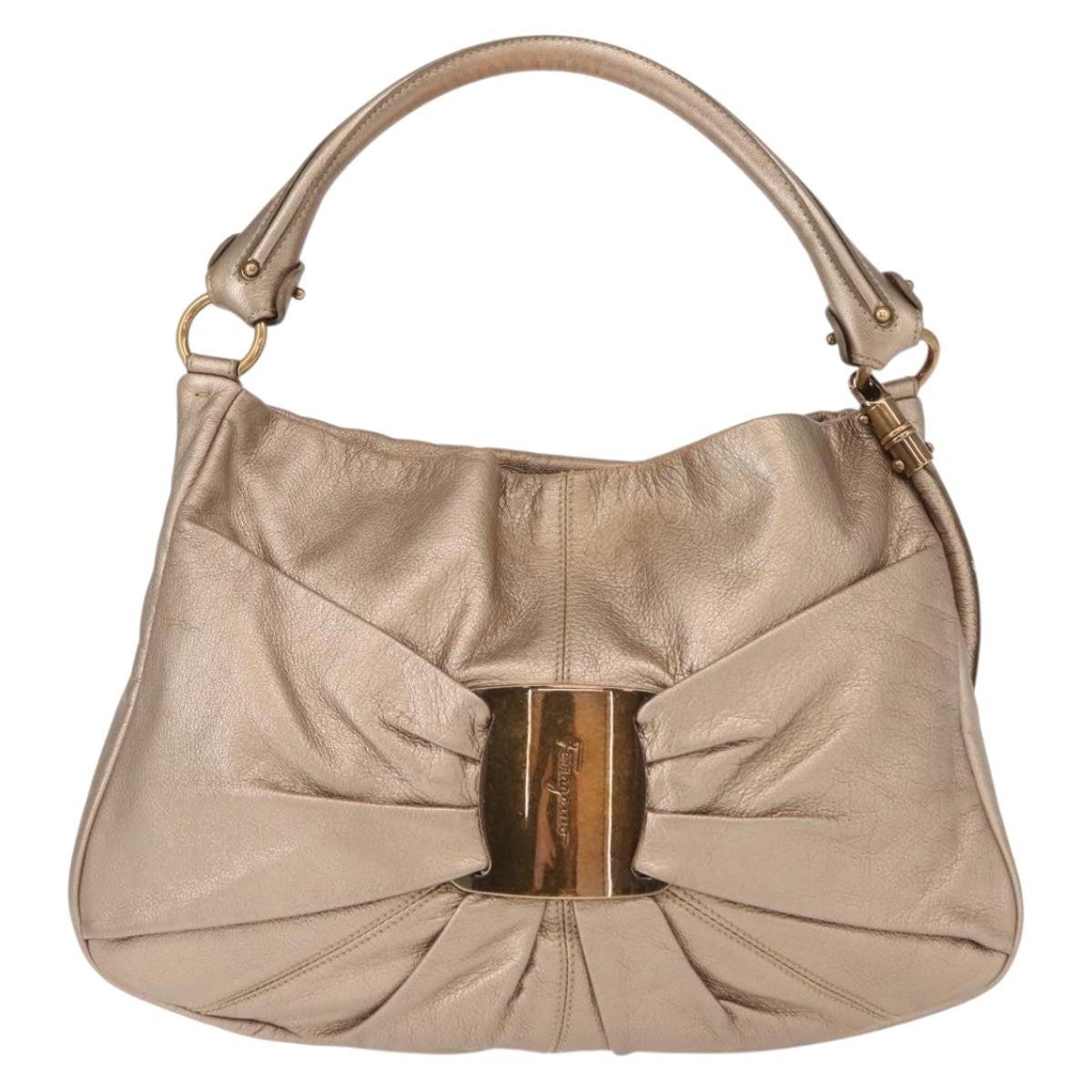 Salvatore Ferragamo Miss Vara Hobo Leather Gold Leather Handbag (Authentic  )