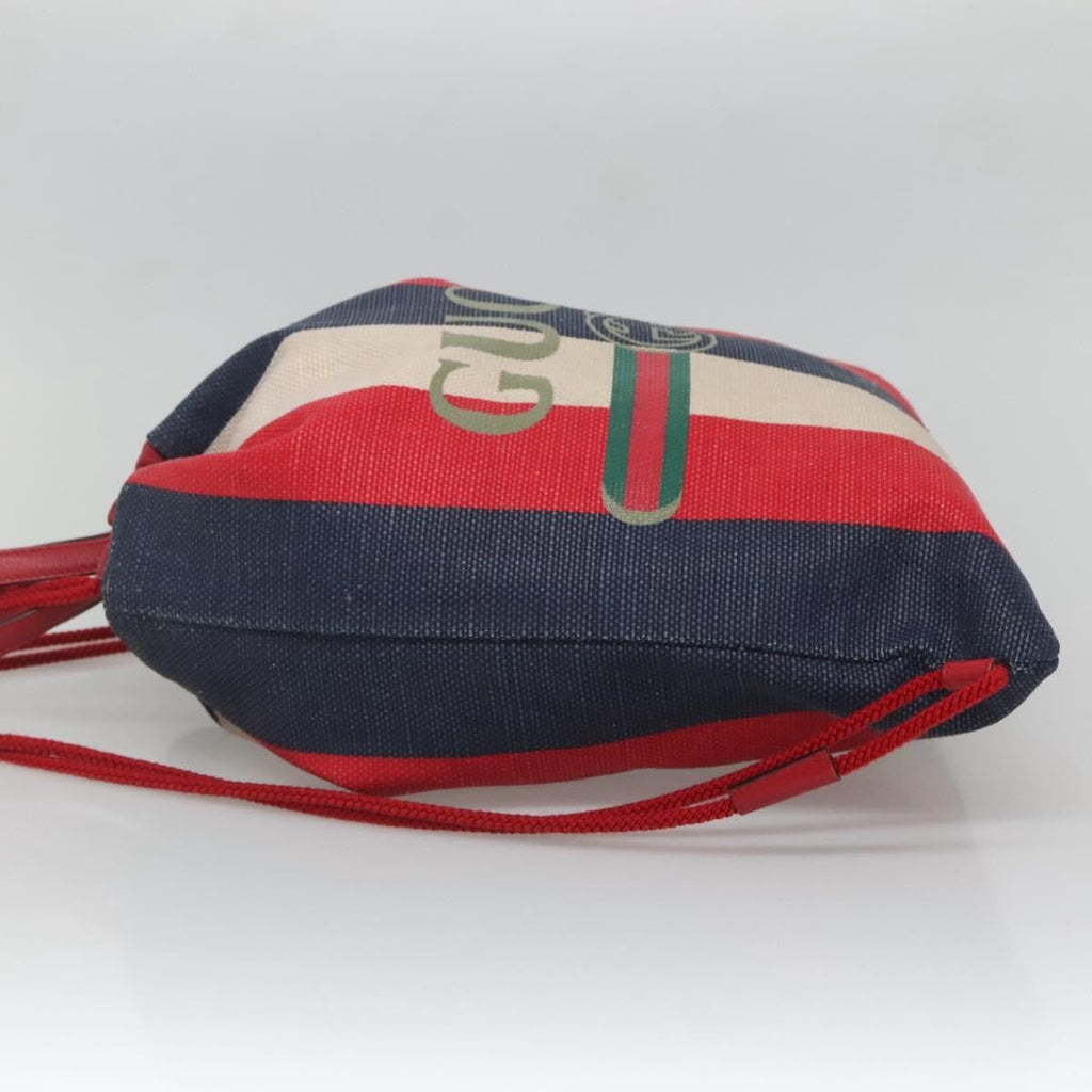 Gucci Logo Drawstring Backpack Striped Canvas Multicolour Canvas Backpack Bag ( )