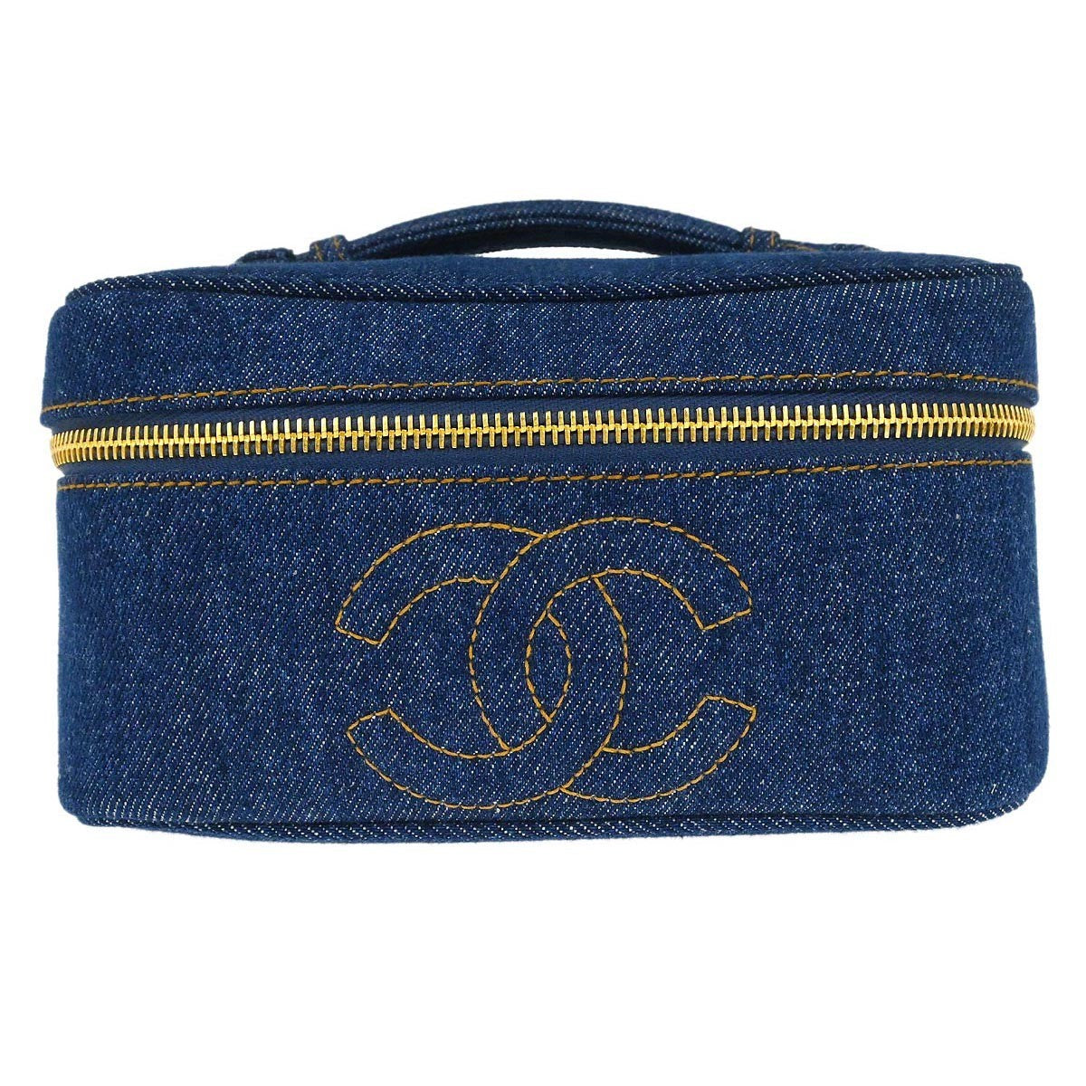 Chanel Vintage Timeless Cosmetic Case Denim Blue Denim_Jeans Handbag (Authentic  )