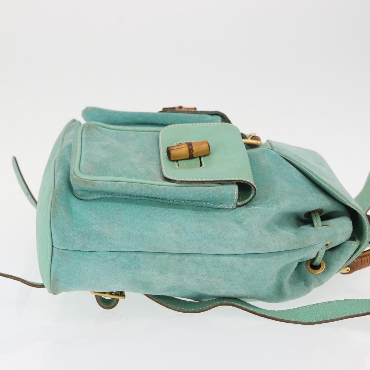 Gucci Vintage Bamboo Backpack Suede Green Suede Backpack Bag (Authentic  )