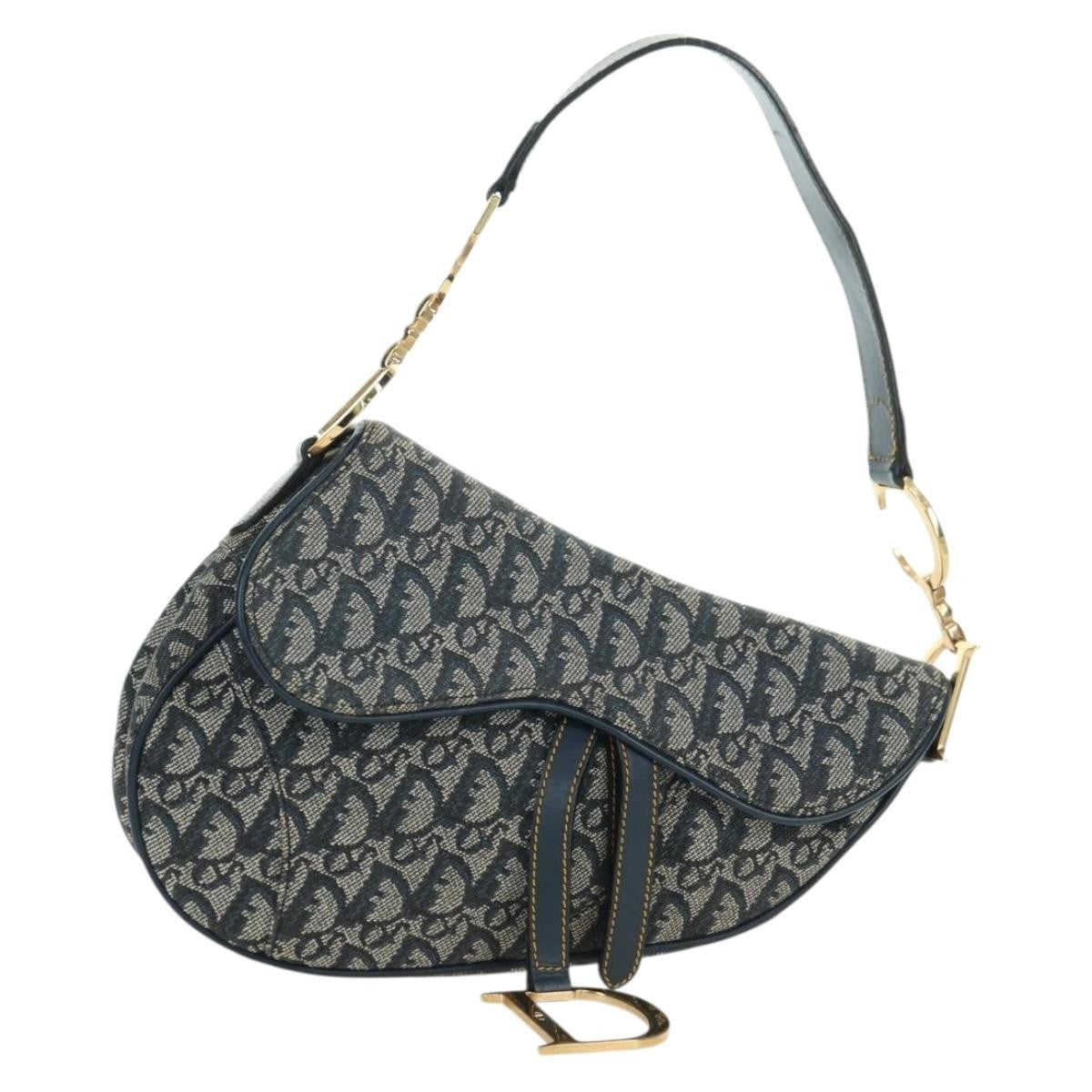 Christian Dior Saddle Handbag Oblique Canvas Navy Canvas Handbag ( )
