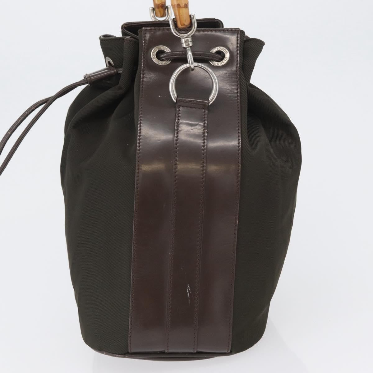 Gucci Vintage Bamboo Bucket Bag Nylon And Leather Khaki Nylon Handbag ( )