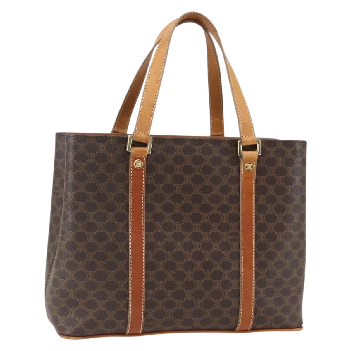 Celine Vintage Macadam Handbag Canvas And Leather Brown Canvas Handbag (Authentic  )