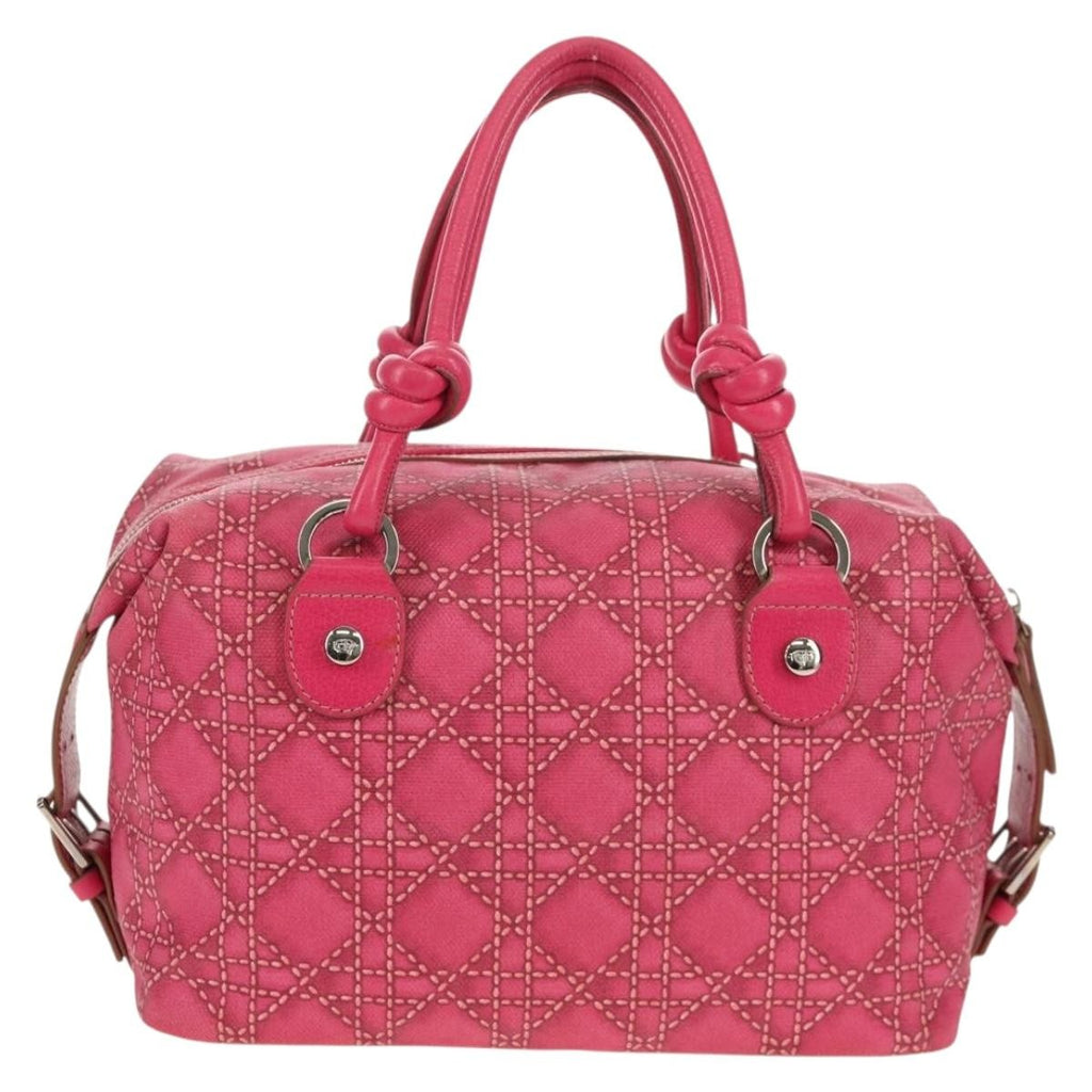 Christian Dior Cannage Handbag Canvas Pink Canvas Handbag (Authentic  )