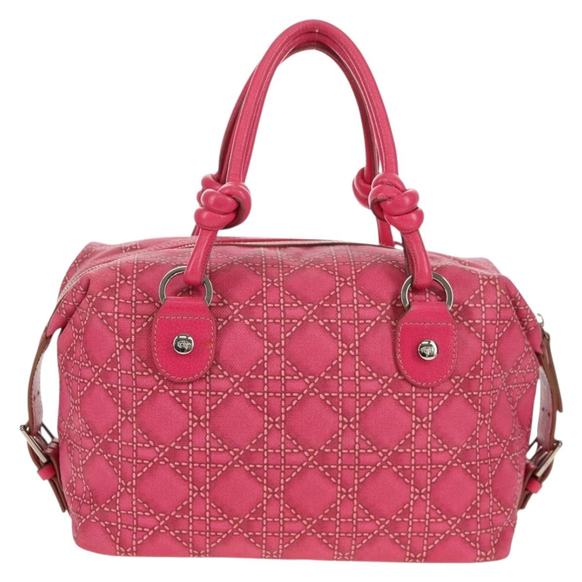 Christian Dior Cannage Handbag Canvas Pink Canvas Handbag (Authentic  )