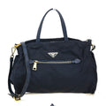 Prada Zip Convertible Shopping Tote Tessuto With Saffiano Leather Navy Nylon Handbag (Authentic  )