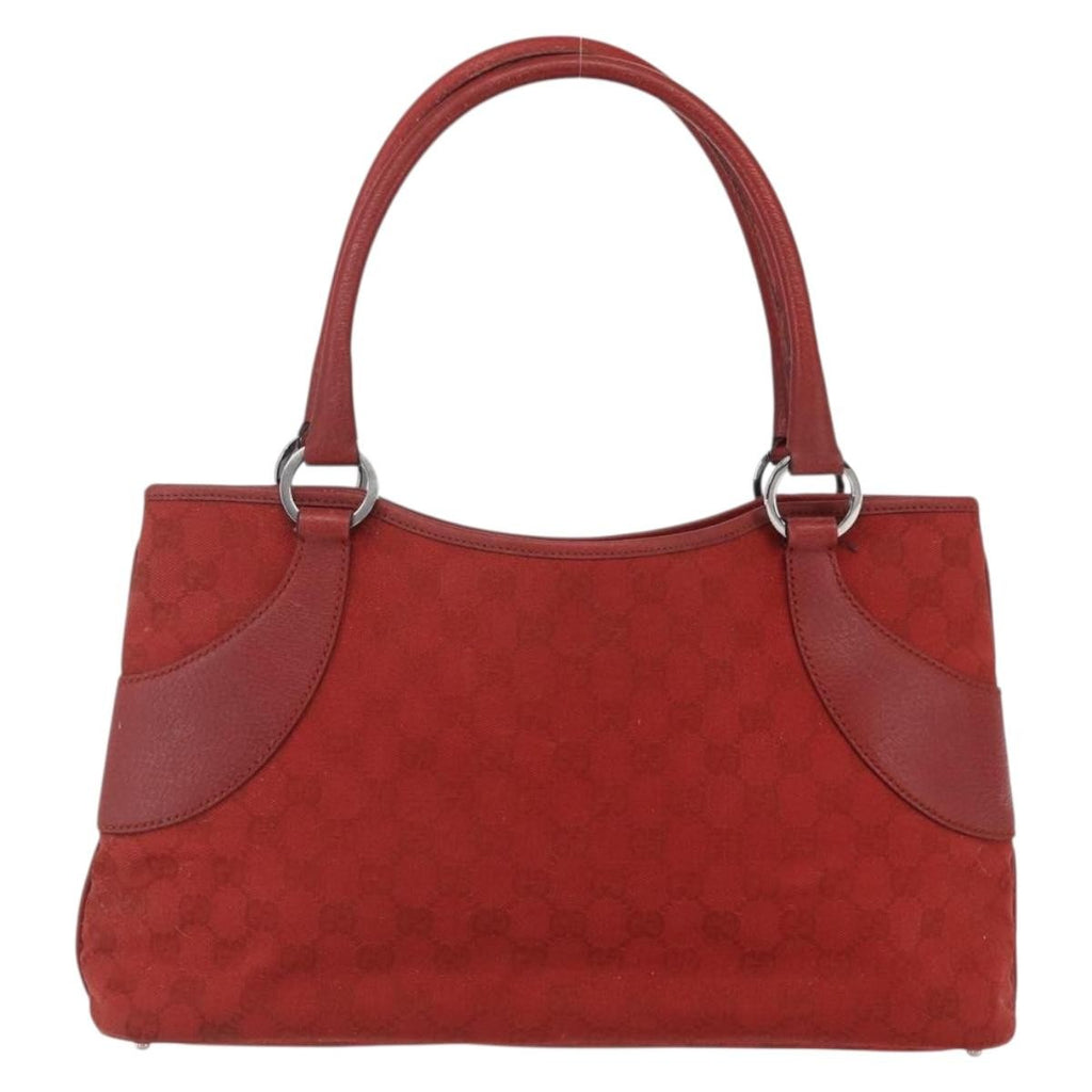 Gucci Vintage Ring Tote Gg Canvas With Leather Red Canvas Handbag (Authentic  )