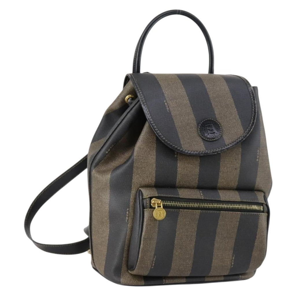 Fendi Pequin Front Pocket Backpack Coated Canvas Brown Pvc Backpack Bag (Authentic  )