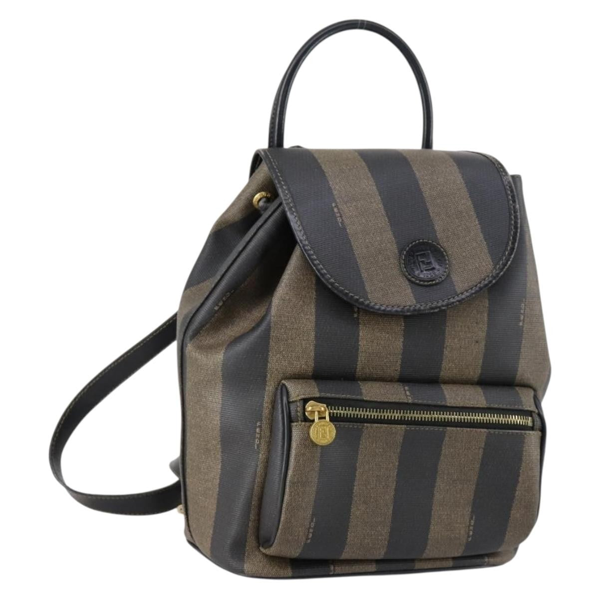 Fendi Pequin Front Pocket Backpack Coated Canvas Brown Pvc Backpack Bag (Authentic  )