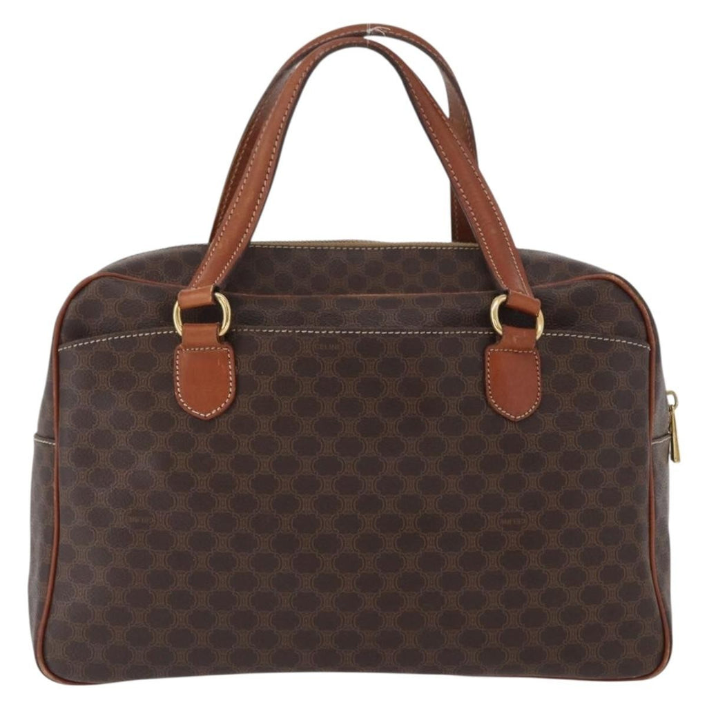 Celine Vintage Macadam Handbag Canvas And Leather Brown Canvas Handbag (Authentic  )