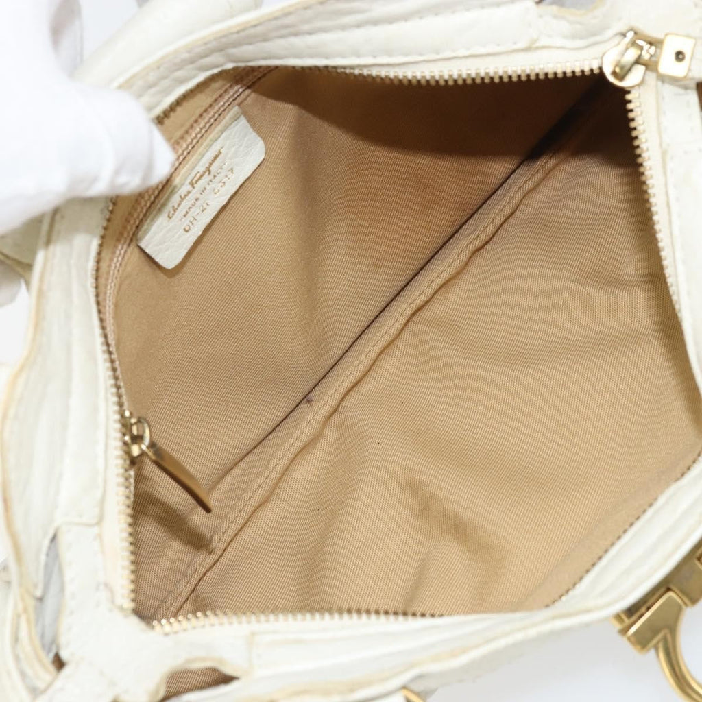 Salvatore Ferragamo Gancini Handbag Leather White Leather Handbag (Authentic  )