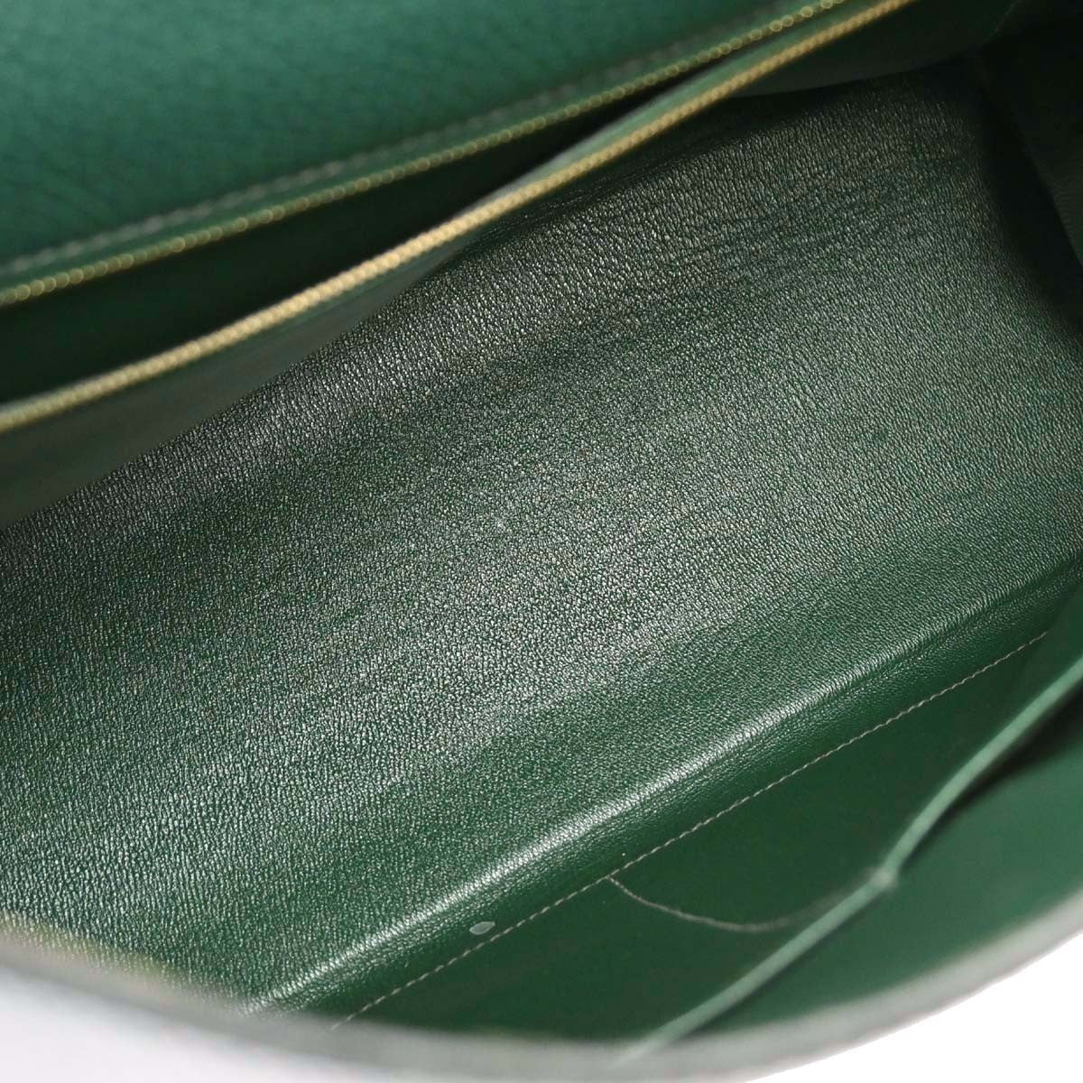 Hermes Kelly 2 Way Taurillon Clemence Green Leather Handbag ( )