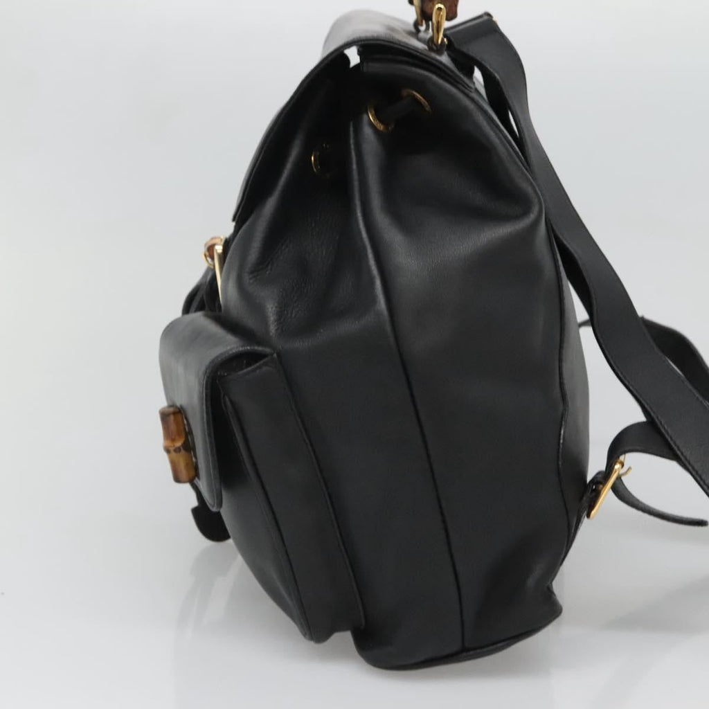 Gucci Vintage Bamboo Backpack Leather Black Leather Backpack Bag (Authentic  )