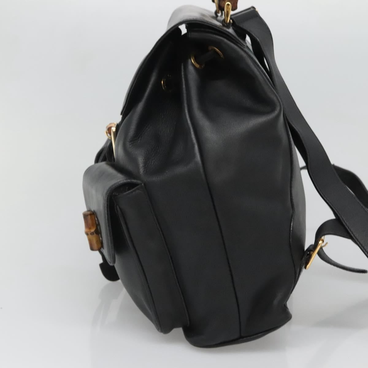 Gucci Vintage Bamboo Backpack Leather Black Leather Backpack Bag (Authentic  )