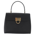 Salvatore Ferragamo Gancini Handbag Leather Black Leather Handbag (Authentic  )