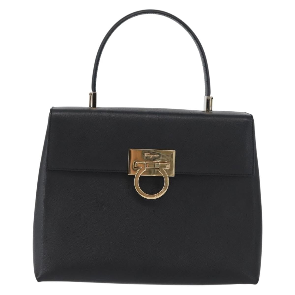 Salvatore Ferragamo Gancini Handbag Leather Black Leather Handbag (Authentic  )