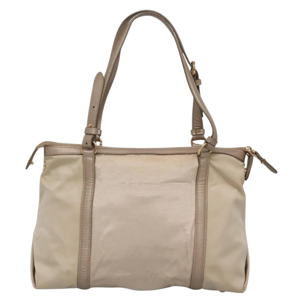 Salvatore Ferragamo Vala Handbag Nylon Beige Nylon Handbag (Authentic  )