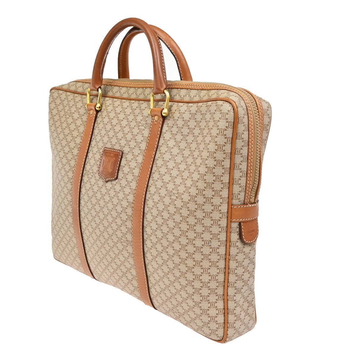 Celine Macadam Briefcase Canvas And Leather Brown Canvas Briefcase Bag (Authentic  )