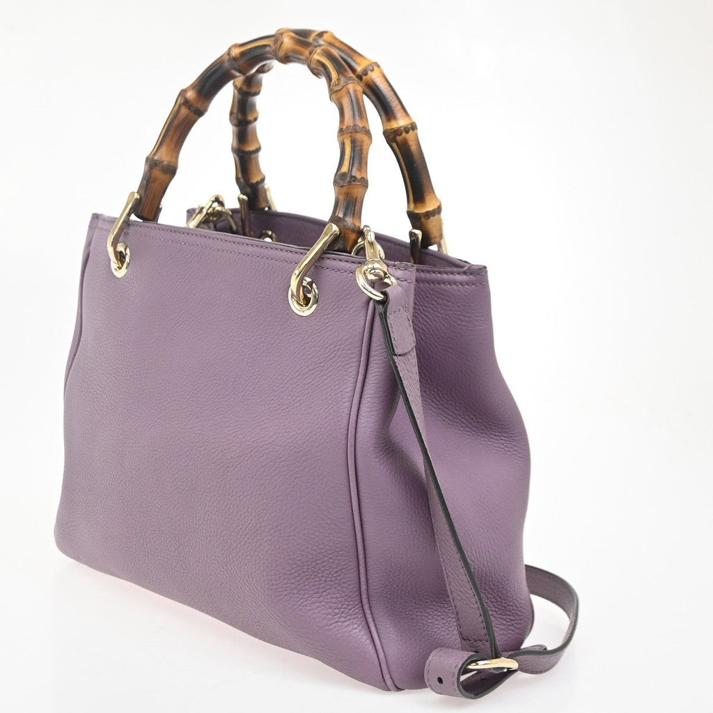 Gucci Bamboo Shopper Tote Leather Purple Leather Handbag (Authentic  )
