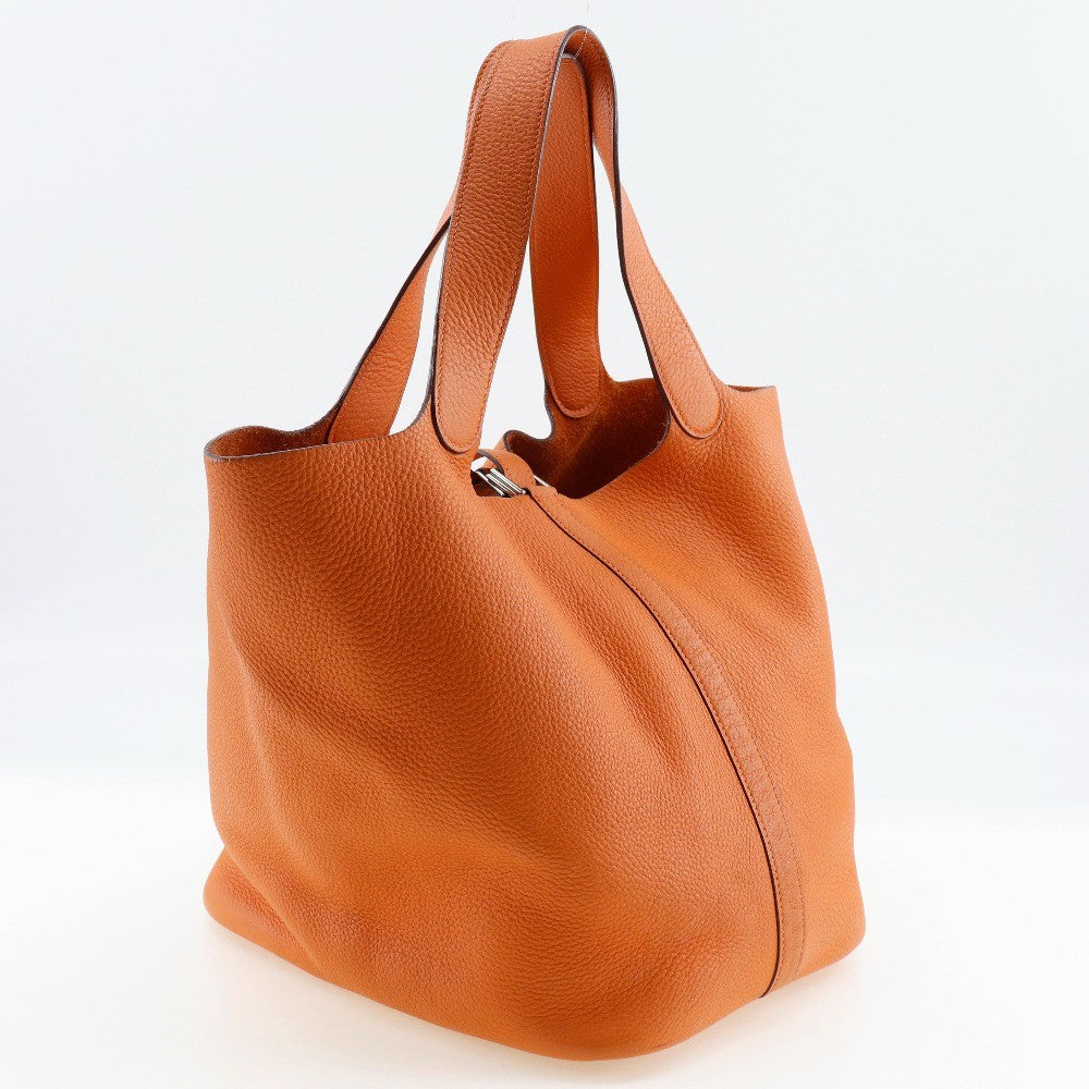 Hermes Picotin Lock Bag Clemence Orange Leather Handbag (Authentic  )