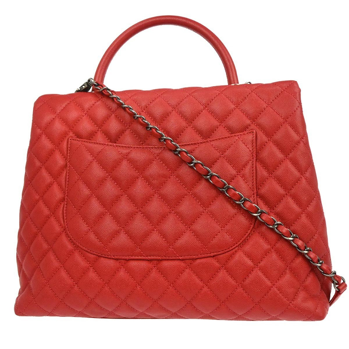 Chanel Coco Top Handle Bag Quilted Caviar Red Leather Handbag (Authentic  )