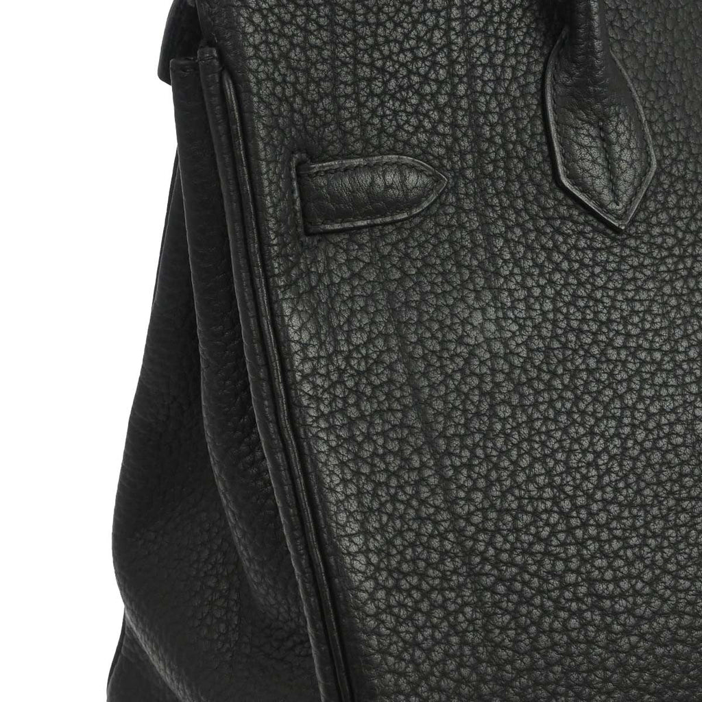 Hermes Hac Birkin Bag Black Fjord With Palladium Hardware Black Leather Handbag (Authentic  )