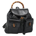 Gucci Vintage Bamboo Backpack Leather Black Leather Backpack Bag (Authentic  )