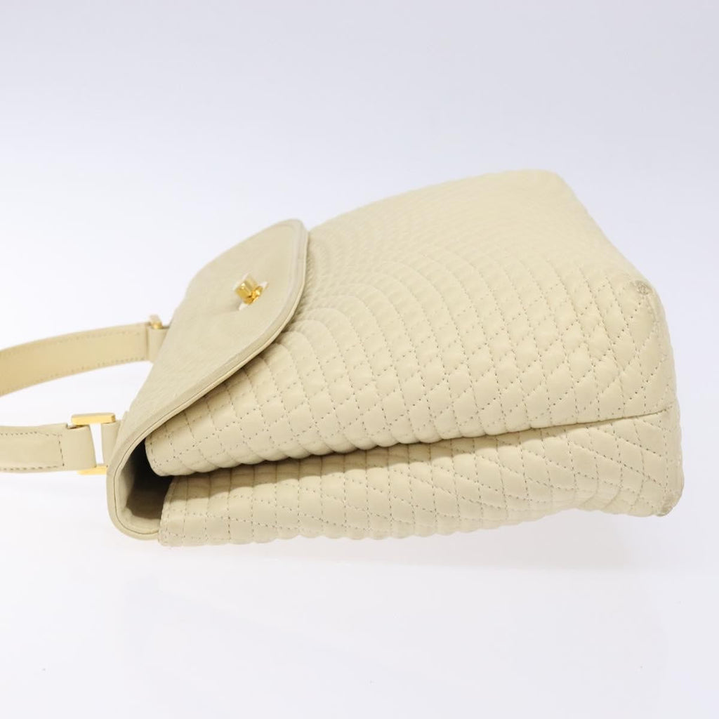 Bally Vintage Flap Handbag Quilted Leather Ecru Leather Handbag (Authentic  )