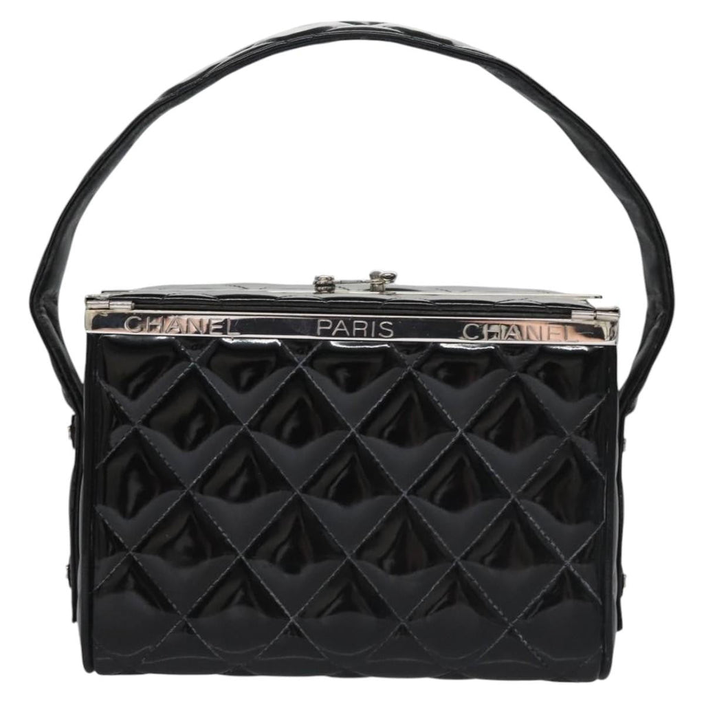 Chanel Vintage Metal Box Bag Quilted Patent Black Patent_Leather Handbag ( )