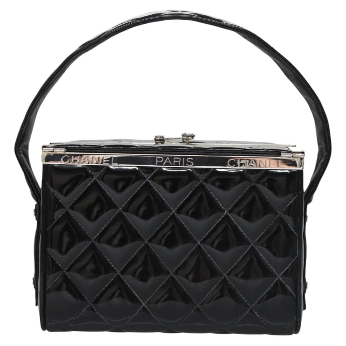 Chanel Vintage Metal Box Bag Quilted Patent Black Patent_Leather Handbag ( )