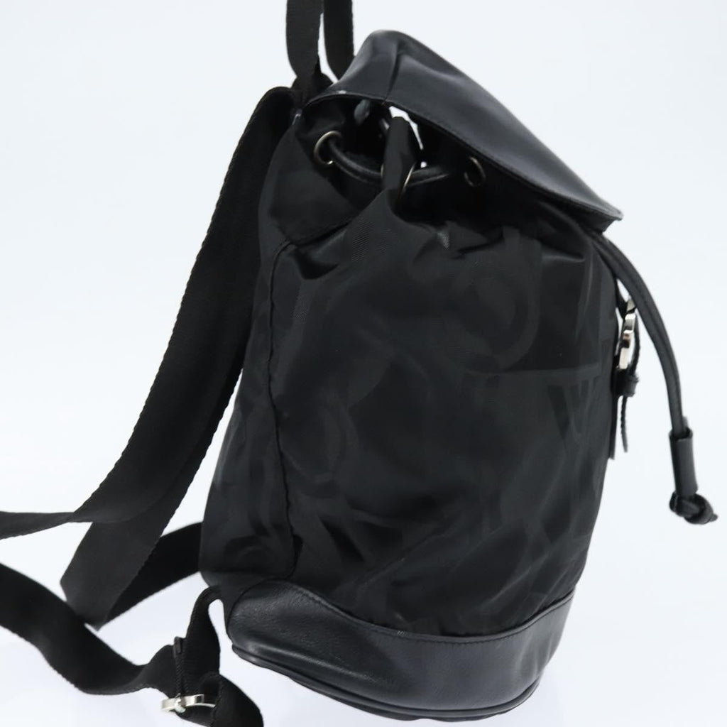 Salvatore Ferragamo Flap Buckle Backpack Printed Neoprene Black Nylon Backpack Bag (Authentic  )