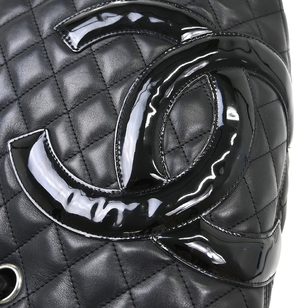 Chanel Cambon Tote Quilted Leather Black Calfskin Handbag ( )