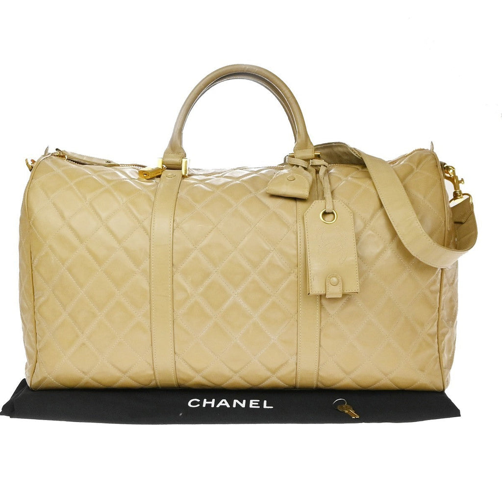 Chanel Vintage Bowler Bag Lambskin Beige Patent_Leather Handbag ( )